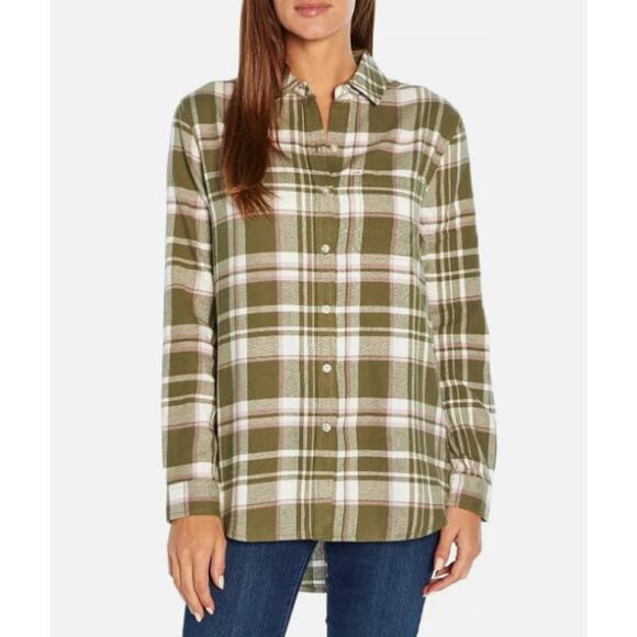 GAP Boyfriend Green Plaid Flannel Button Down Size Large - Picture 1 of 7
